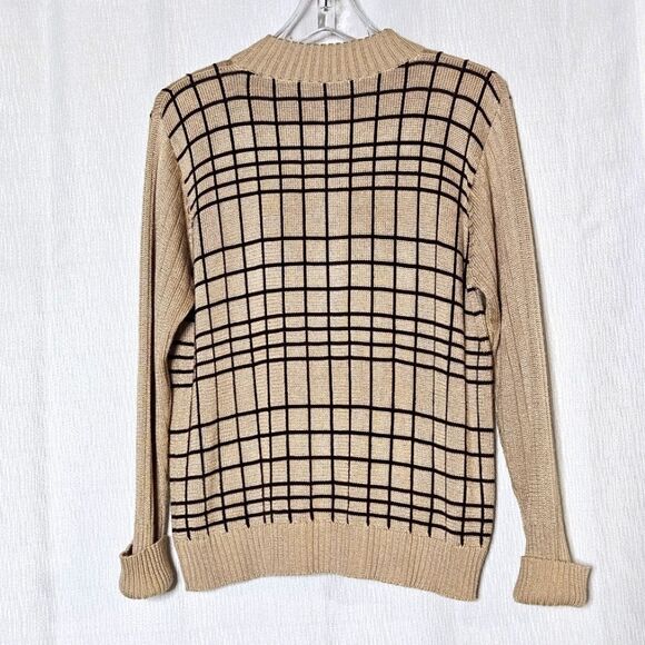 Talk of the Walk Atlantic City 80s Quarter Zip Camel Brown Plaid Knit Sweater - Picture 4 of 12